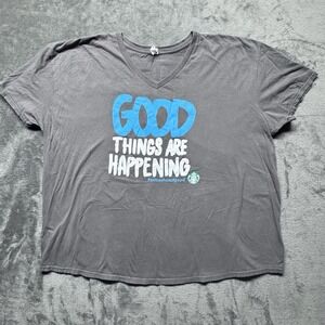 Starbucks Good Things Are Happening Graphic T-Shirt Gray V-Neck Anvil 3XL